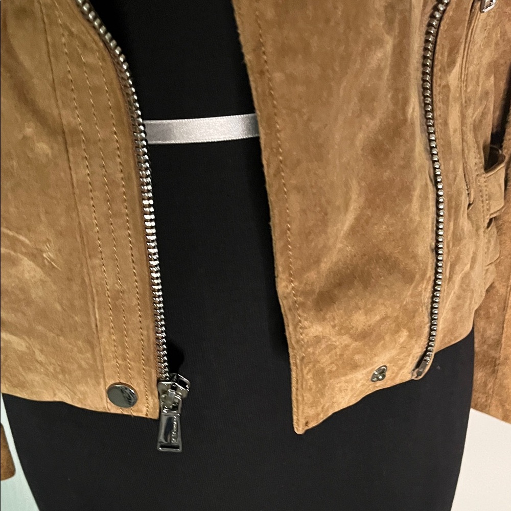 BCBGeneration Camel Brown Suede Leather Moto Jacket Extra Small - Picture 4 of 6